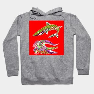 swamp and the sea, the shark and the gator ecopop in red Hoodie